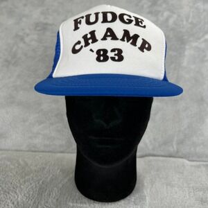 Vintage 1983 Fudge Champ Trucker Hat Large Blue Mesh Snapback Sportcap Retro